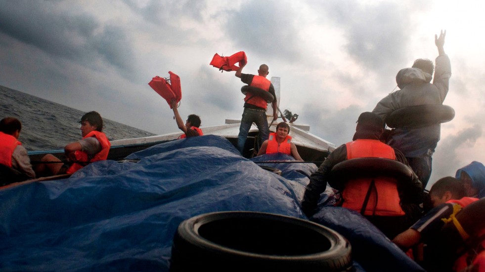 Batoor's shipmates signal for help off Sumatra in September 2012.