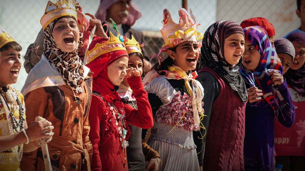 Young refugees perform King Lear in Arabic at Za'atari camp.