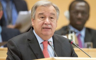 António Guterres, the UN High Commissioner for Refugees makes his opening speech at UNHCR's 66th session of the Executive Committee on 5th October 2015.