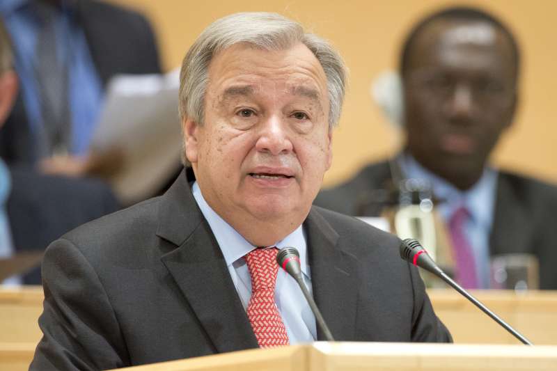 António Guterres, the UN High Commissioner for Refugees makes his opening speech at UNHCR's 66th session of the Executive Committee on 5th October 2015.