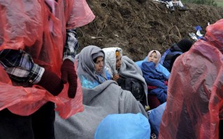 Women trapped in the cold at the Serbia-Croatia border earlier this week.