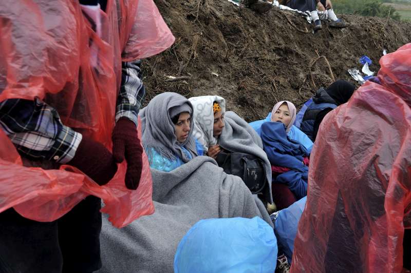 Women trapped in the cold at the Serbia-Croatia border earlier this week.