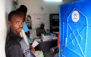 Ethiopian and Somali refugees at the Mayfa'a reception centre in Yemen