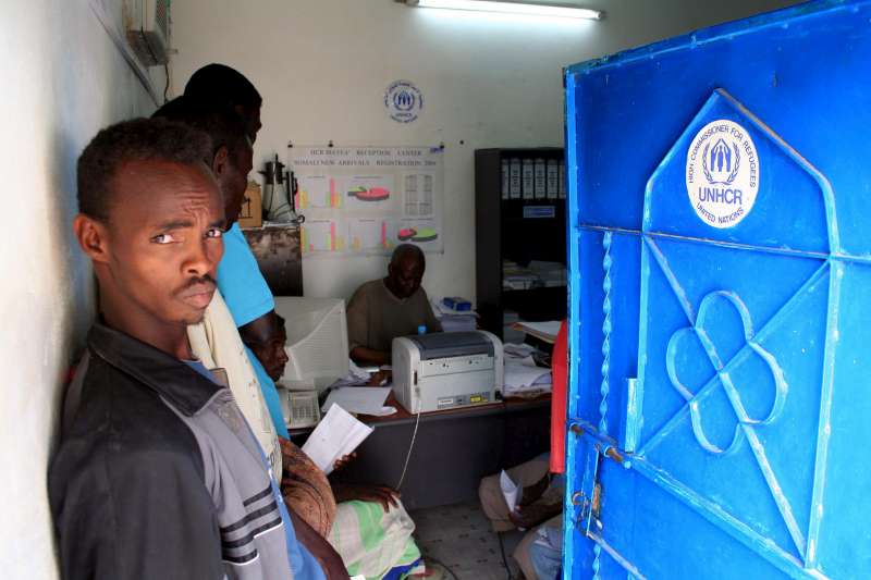 Ethiopian and Somali refugees at the Mayfa'a reception centre in Yemen