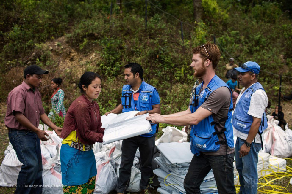 UNHCR provides tarpaulings in a school at Selang area, located at the remote area of Shindipalchok UNHCR is providing tarpaulins which helps provide shelter to earthquake victims whose homes have been destroyed or who are too afraid of aftershocks to return home