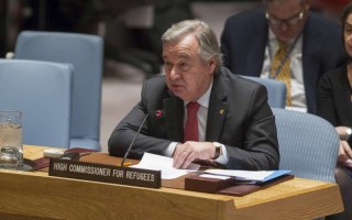 UN High Commissioner for Refugees António Guterres addresses the UN Security Council in New York.