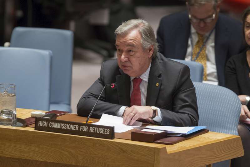 UN High Commissioner for Refugees António Guterres addresses the UN Security Council in New York.