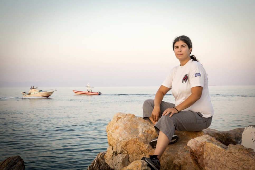 Antigoni Piperaki, captain of a Hellenic Rescue Team boat on Lesvos. © UNHCR/Gordon Welters