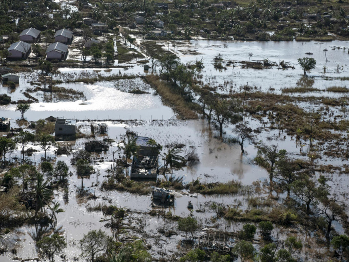 An aerial view of the city of Beira, Mozambique, showing flooding in the wake of Cyclone Idai, March 2019