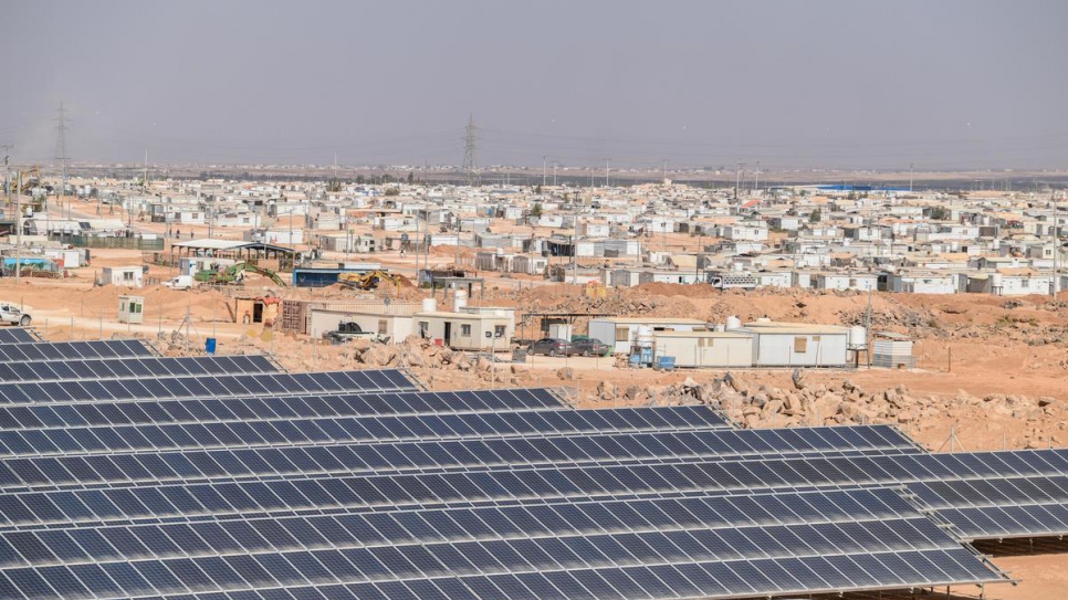 Solar panels in a refugee camp