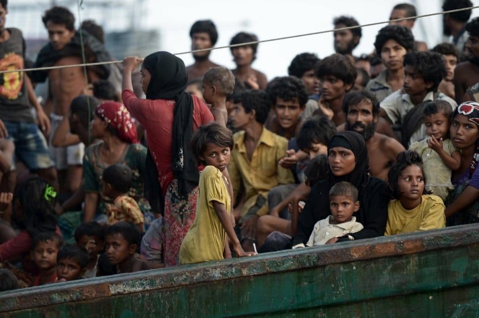 A large group of people on a boat