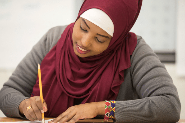 Somali refugee Iqra Ali Gaal attends ESL classes as part of the Language Instruction for Newcomers to Canada program (LINC) at College Boreal in Hamilton, Ontario.