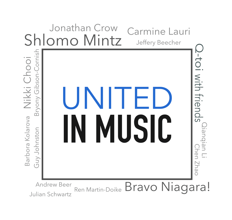 United in Music logo with names of performers circling the logo