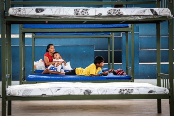 A Warao family from Venezuela pictured at a shelter in Manaus, Brazil, where they had been relocated amid the COVID-19 pandemic
