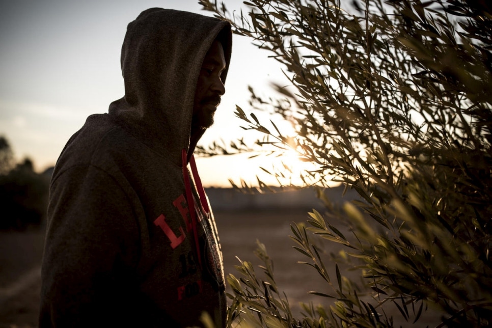 Sudanese asylum-seeker Mahamoud, 33, photographed near the Zeitoun shelter in Zarsis, Tunisia, in December 2019. He used smugglers to enter Libya, where he was captured by militias and sold several times