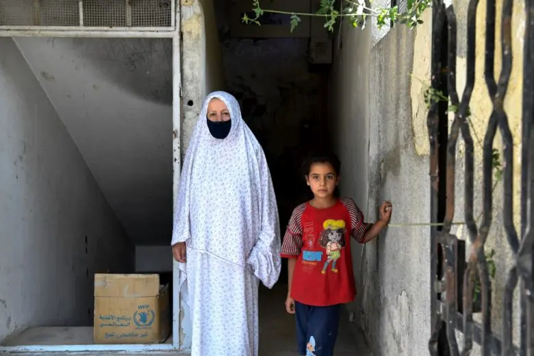 A family in Zamalka who returned to their home in Zamalka, East Ghouta, Syria, in 2019 after seven years in displacement