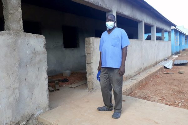 Dr. Evan Atar Adaha checks on the construction work at Bunj hospital in Maban county, South Sudan.