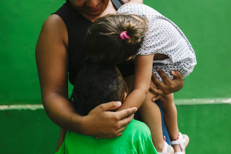 A Guatemalan mother and her children at a shelter for refugees and asylum-seekers in Tapachula, southern Mexico.