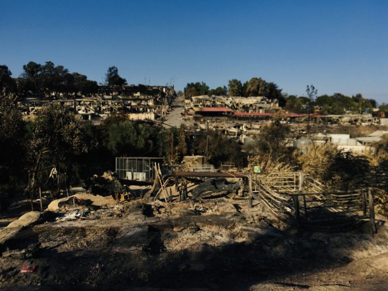 Part of the Reception and Identification Center of Moria on island after the fires that broke out between 8 and 10 September