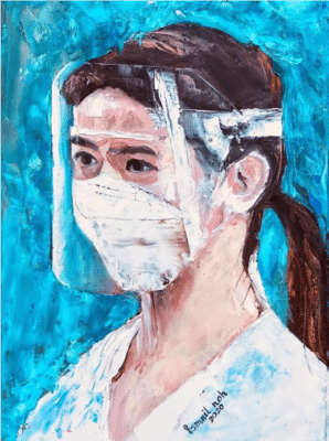 A painting of a doctor called "Superheroes"