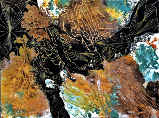 An abstract painting called "The Worlds"