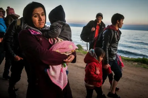 Refugees arrive on the Island of Lesvos, Greece, March 2 2020.