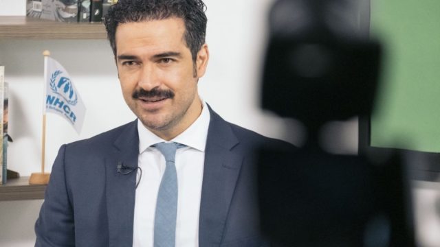 Mexican actor and UNHCR Goodwill Ambassador Alfonso Herrera, MC of the virtual ceremony, during the shoot in Mexico City.