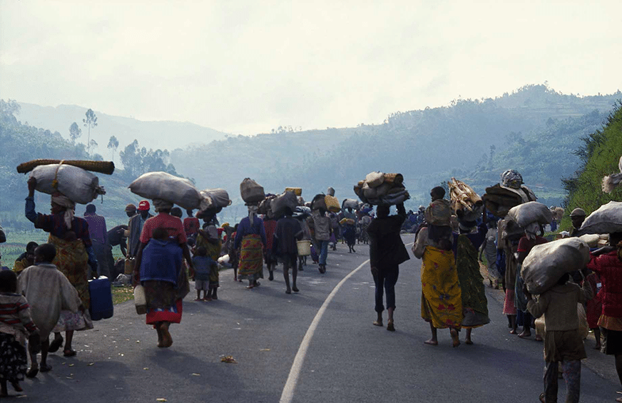 Returnees from Zaire on Gisenyi-Ruhengeri Road in Rwanda in 1996.