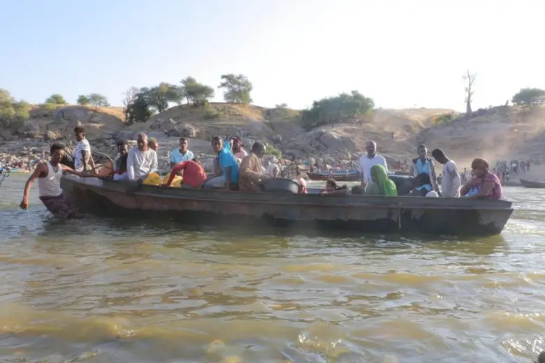 Ethiopian refugees on a boat.