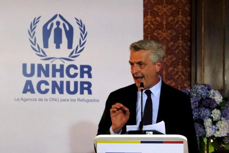 UN High Commissioner for Refugees Filippo Grandi speaks at a news conference.