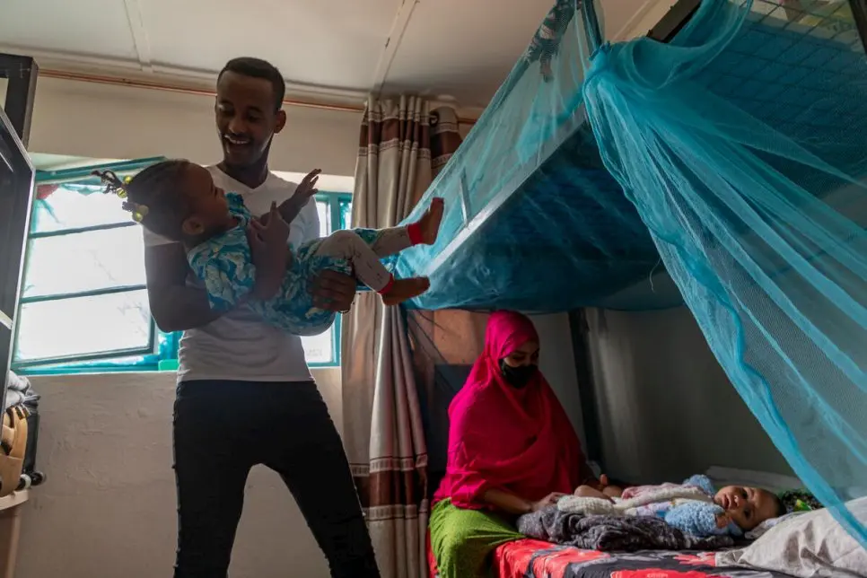 Somali refugees Abdulbasit and Zainab relax in their temporary home at the Emergency Transit Mechanism in Nyamata, Rwanda. 