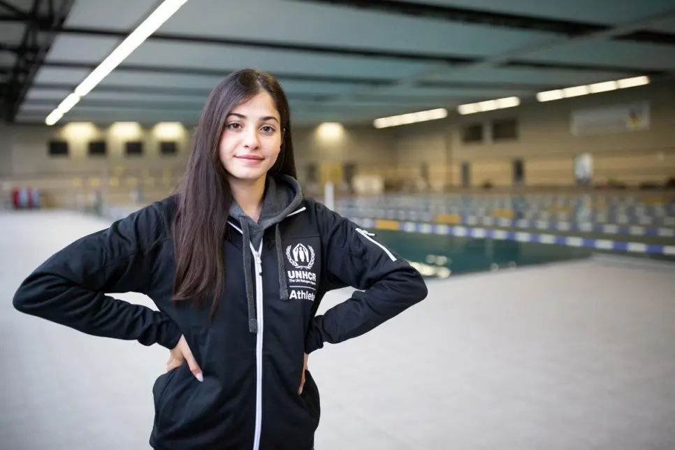 Yusra Mardini at the pool.