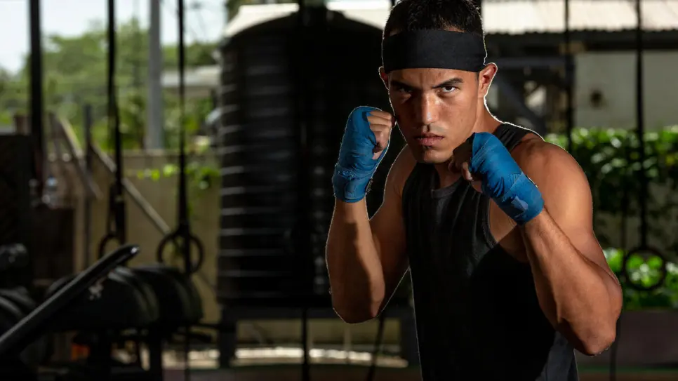 Boxer training in a gym.