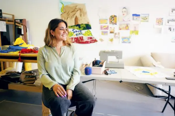Hangama Amiri, the designer of the 2021 World Refugee Day Twitter emoji, in her studio in New Haven, Connecticut, USA