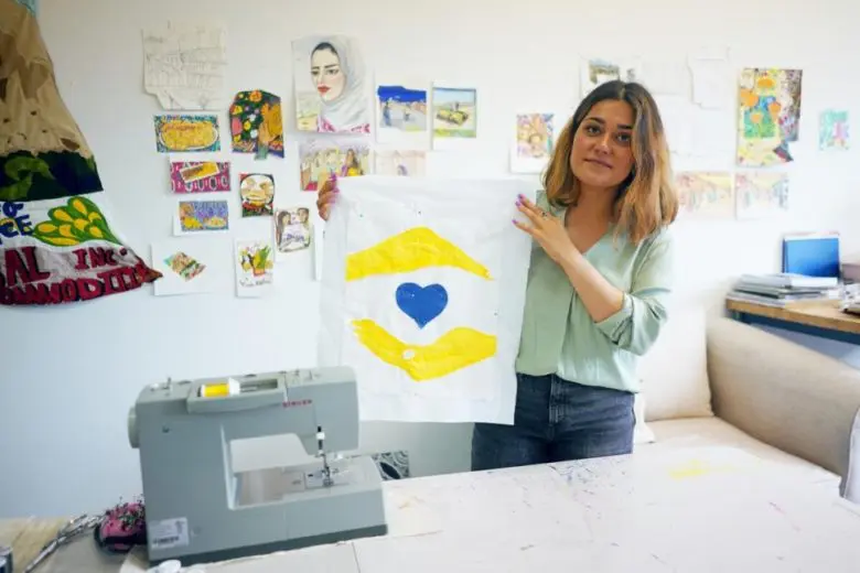 Hangama Amiri, the designer of the 2021 World Refugee Day Twitter emoji, in her studio in New Haven, Connecticut, USA