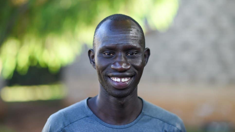 James Chiengjiek Nyang, 29, pictured at his training camp earlier this year before being confirmed as one of 29 refugee athletes set to compete in Tokyo.