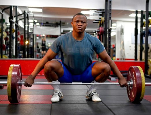 Refugee Olympic Team weightlifter Cyrille Tchatchet training