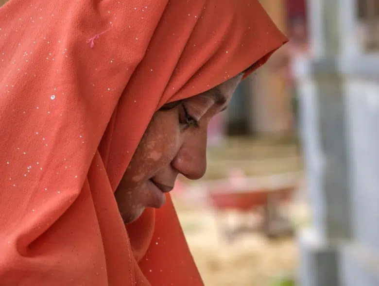 woman looking away from camera