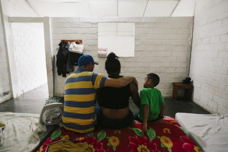 A Central American family at a shelter in Mexico