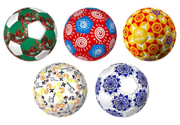 Five football balls.