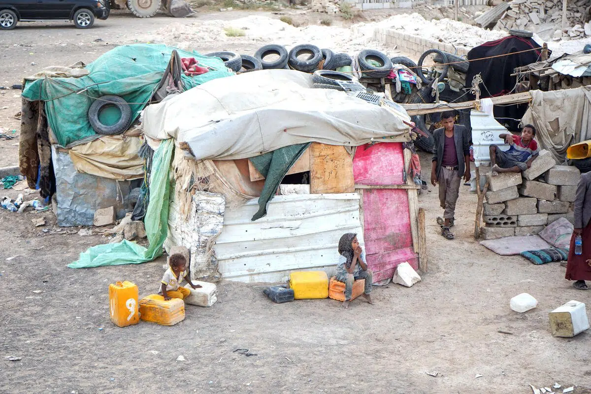One of the makeshift shelters for internally displacement people in Al-Rawdah camp in Marib city