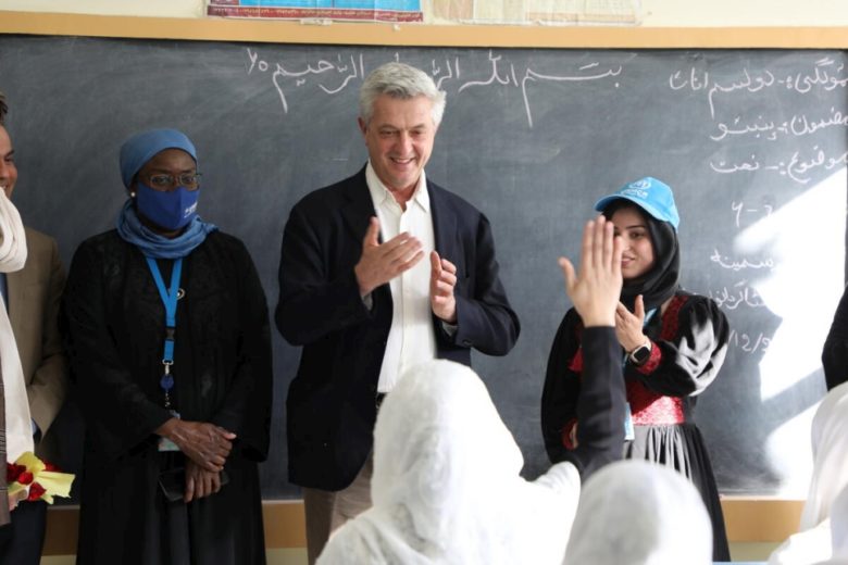 High Commissioner meeting and students and staff in a classroom (Afghanistan)