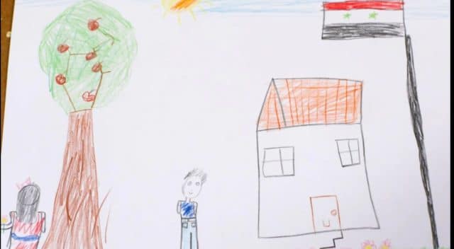 One of the images of Syria drawn by young refugees