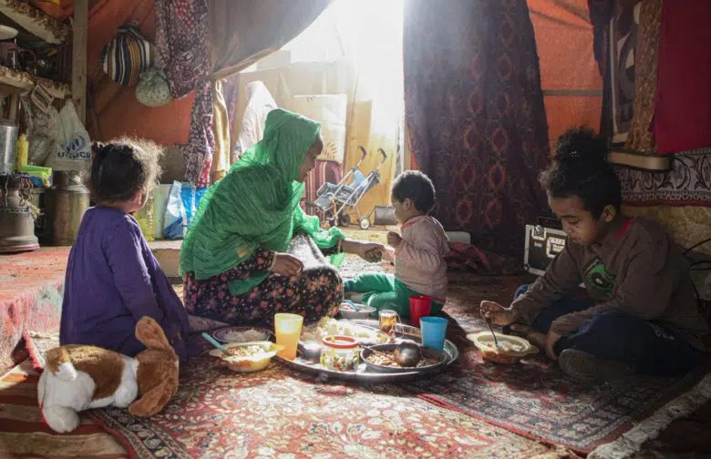 Family gathered to eat a meal