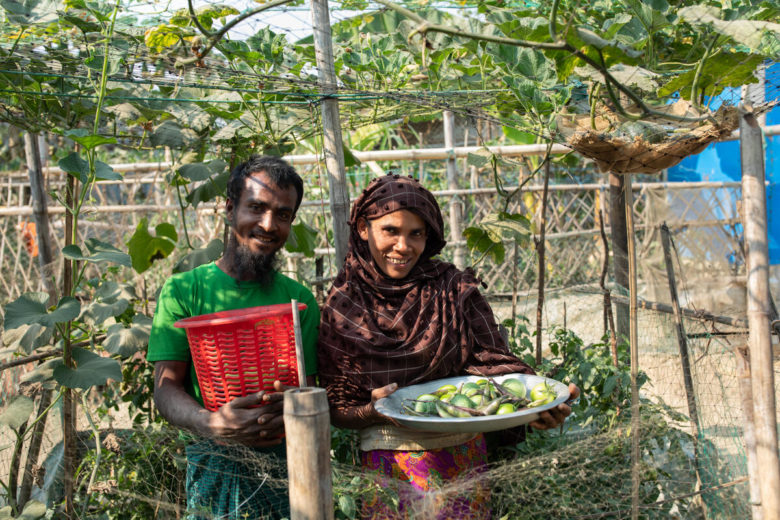  Bangladesh. Vertical gardening changing the landscape of Rohingya camp.