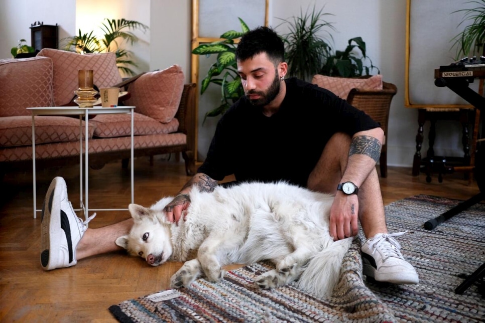 Syrian musician and his dog reunited after journey to safety in Belgium