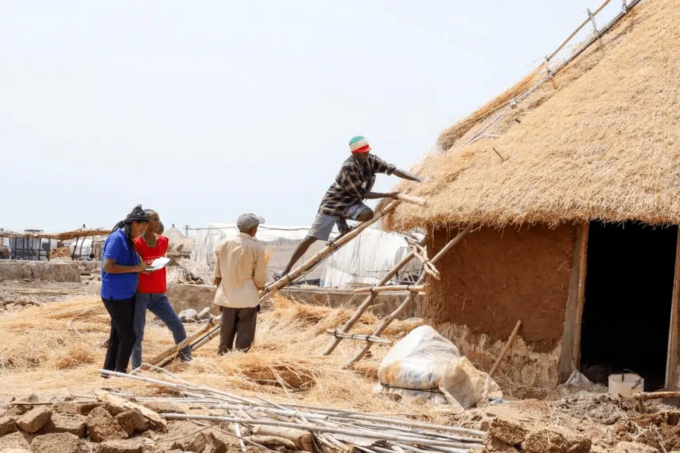 Refugee engineers help to build weatherproof shelters for fellow refugees in Sudan