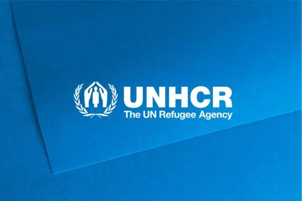 unhcr logo on a blue background